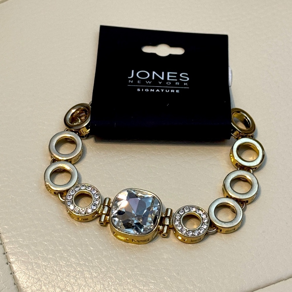 Jones New York Gold Bracelet Studded Faux Crystals Chain Link Contemporary style